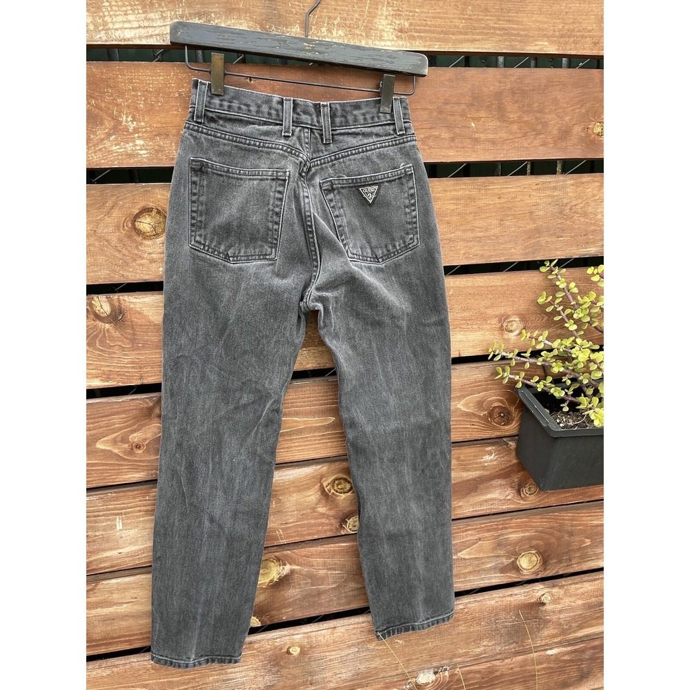 Guess Vtg‎ Mom Jeans Y2K Black Denim  High Waist Taper Womens Triangle Logo 26
